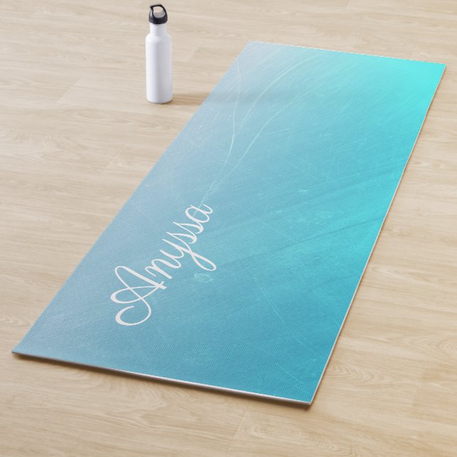Personalised Aqua Blue Gradient Name Yoga Mat (In Situ)