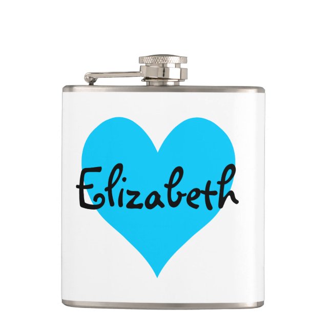 Personalised Aqua Blue Heart Hip Flask (Front)