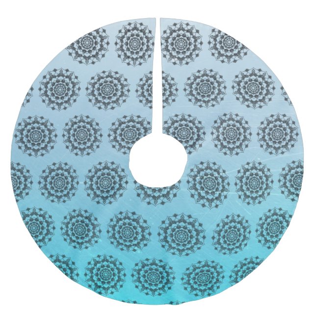 Personalised Aqua Blue Mandala Christmas Skirt Brushed Polyester Tree Skirt (Front)