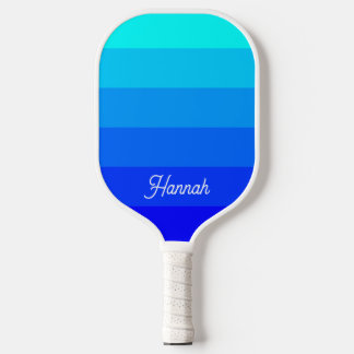 Personalised Aqua Blue Ombre Stripe Pickleball Paddle