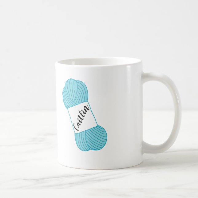 Personalised Aqua Blue Skein of Yarn Mug (Right)