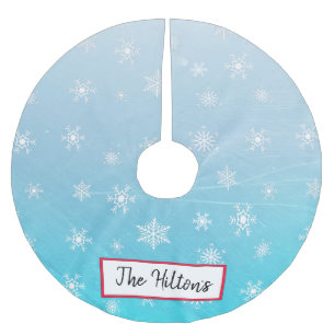 Personalised Aqua Blue Snowflake Christmas Skirt Brushed Polyester Tree Skirt