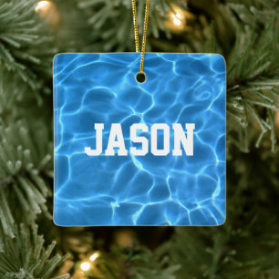 Personalised Aqua Blue Swimmer or Diver Photo Ceramic Ornament