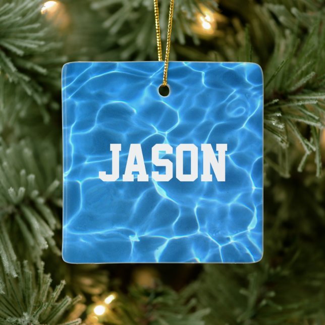 Personalised Aqua Blue Swimmer or Diver Photo Ceramic Ornament (Tree)