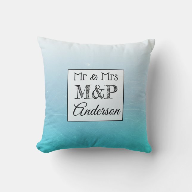 Personalised Aqua Blue Wedding Pillow (Front)