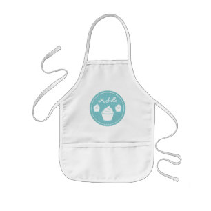 Personalised aqua cup cake baking apron for kids