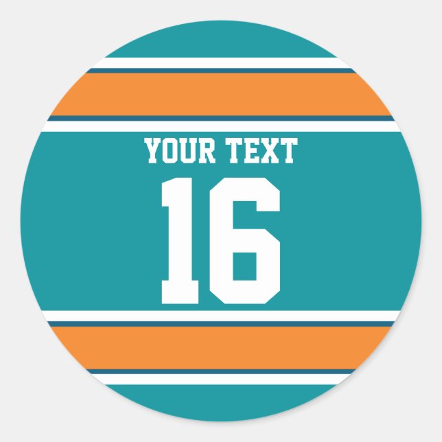 Personalised Aqua Green and Orange Sport Stripes Classic Round Sticker (Front)