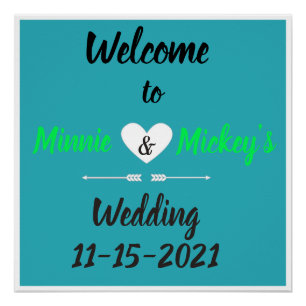 Personalised Aqua Heart Wedding Welcome Sign