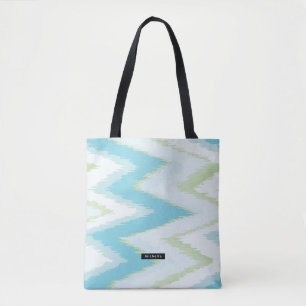 Personalised Aqua Ikat Chevron Pattern Bridesmaid Tote Bag