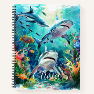 "Personalised Aqua Kids Notebook with Scary Shark 