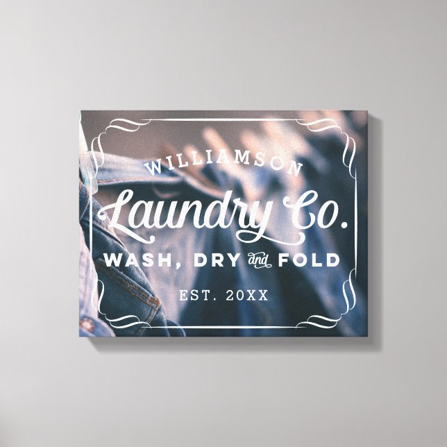 Personalised Aqua Laundry Co Wash Dry Fold Sign (Front)