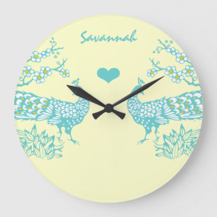 Personalised Aqua Peacock Bird  Wall Clock