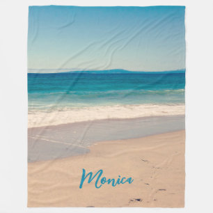 Personalised Aqua Teal Beach Photo Fleece Blanket