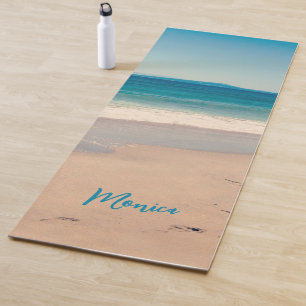 Personalised Aqua Teal Beach Photo Yoga Mat