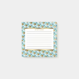 Personalised Aqua Teal Gold Mermaid Scales 3x3 Post-it Notes