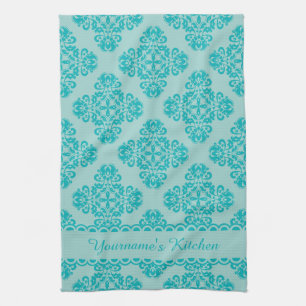 Personalised aqua teal tea towel