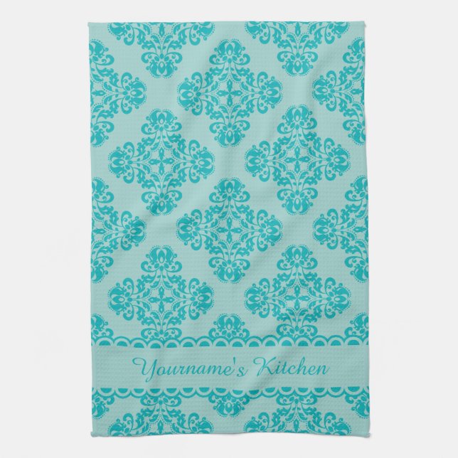 Personalised aqua teal tea towel (Vertical)