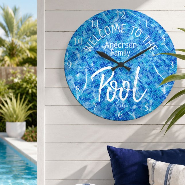 Personalised Aqua Tile Welcome to the Family Pool Large Clock (Creator Uploaded)