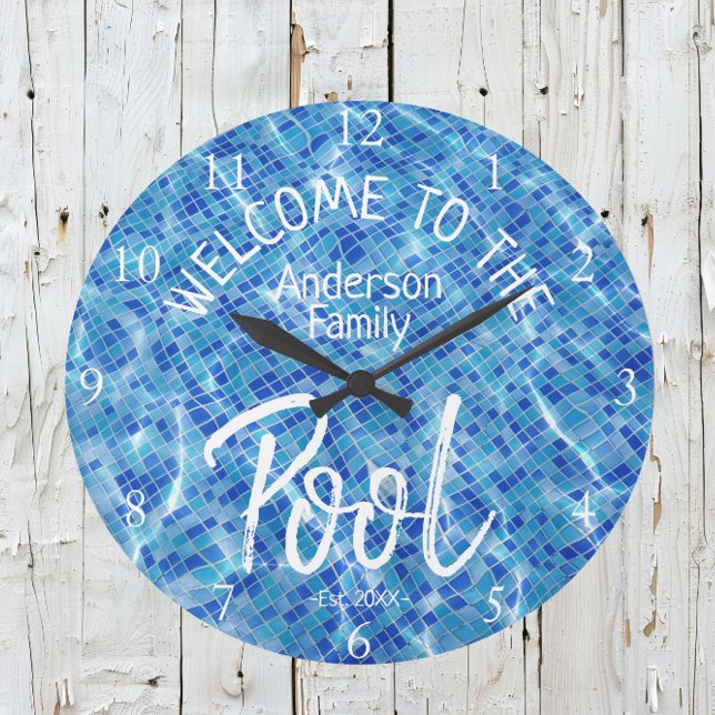 Personalised Aqua Tile Welcome to the Family Pool Large Clock (Creator Uploaded)