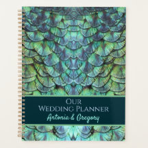 Personalised Aqua Vibrant Peacock Feathers Wedding