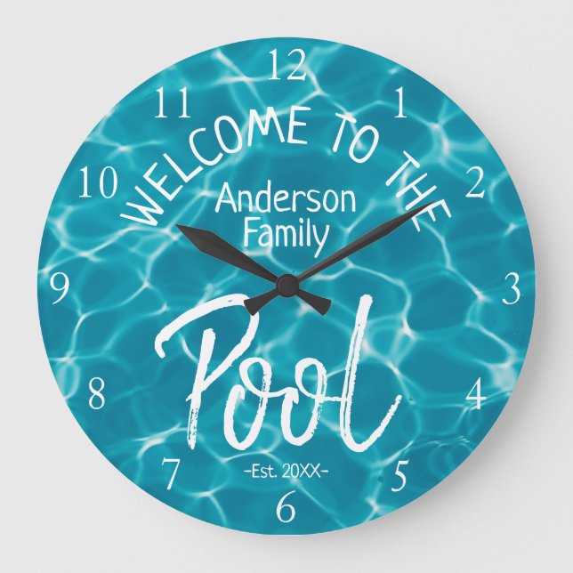 Personalised Aqua Water Welcome to the Family Pool Large Clock (Front)