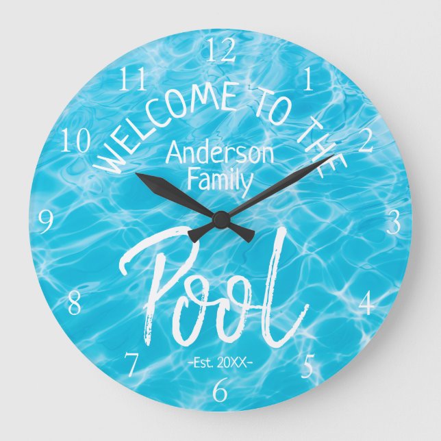 Personalised Aqua Water Welcome to the Family Pool Large Clock (Front)