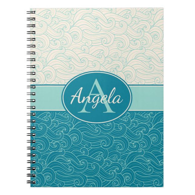 Personalised Aqua Waves Notebook (Front)