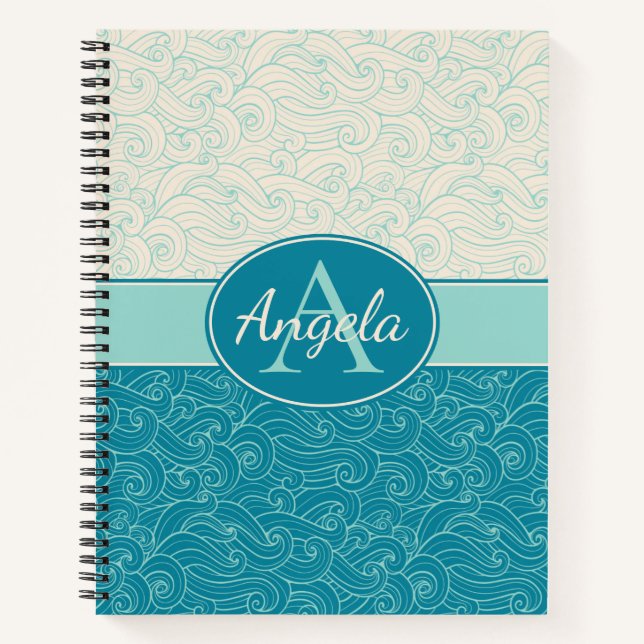 Personalised Aqua Waves Notebook (Front)