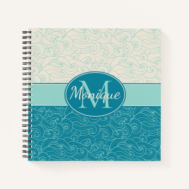 Personalised Aqua Waves Notebook (Front)