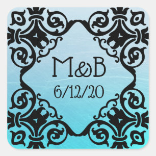 Personalised Aqua Wedding Date & Initials Sticker