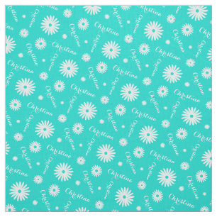 Personalised aqua white daisy name pattern fabric