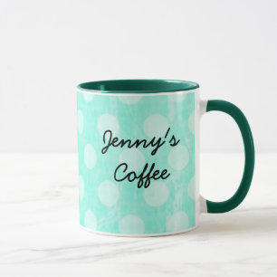 Personalised Aqua White Polka Dotted Coffee Mug