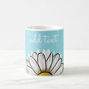 Personalised Aqua & Yellow Daisy Coffee Mug