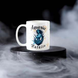 Personalised Aquarius Zodiac Sign Cute Monogram Coffee Mug