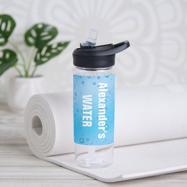 Personalised Aquatic Blue and Clear Water Bubbles Water Bottle (Yoga)