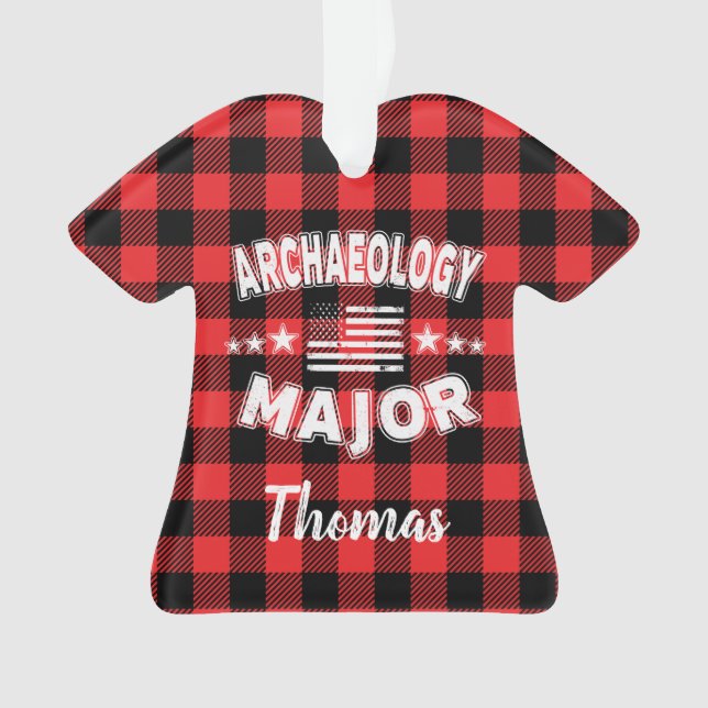 Personalised Archaeology Student US Flag Plaid Ornament (Front)