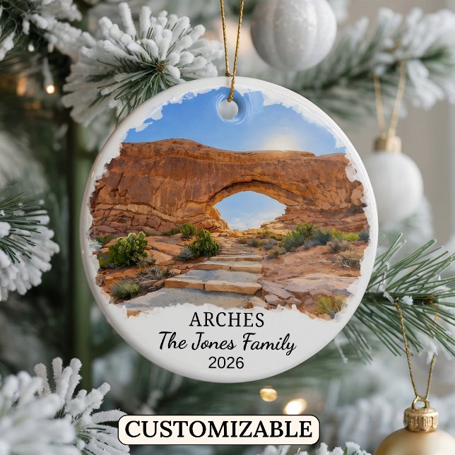 Personalised Arches National Park Ornament, Utah Ceramic Tree Decoration (Creator Uploaded)