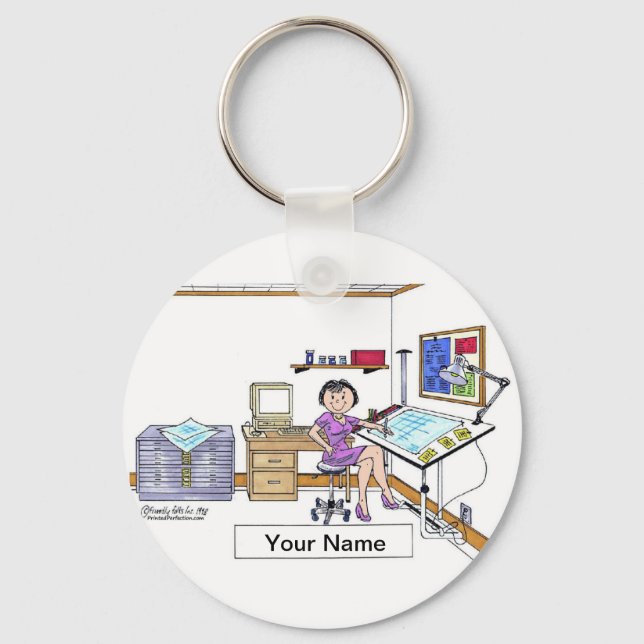 Personalised Architect - Engineer, Female Cartoon Key Ring (Front)