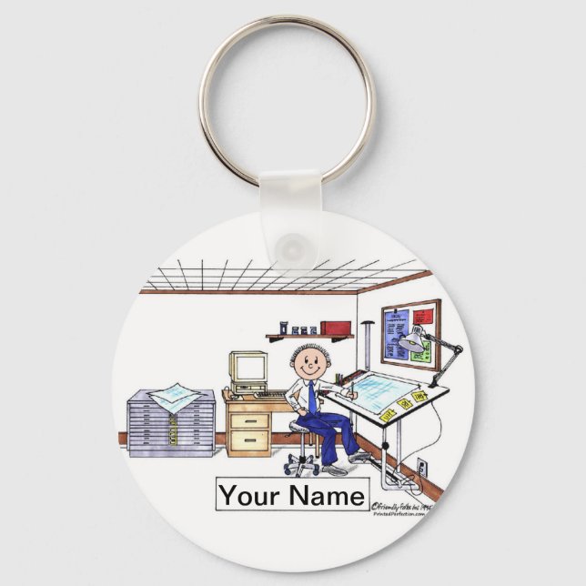 Personalised Architect - Engineer, Male Cartoon Key Ring (Front)