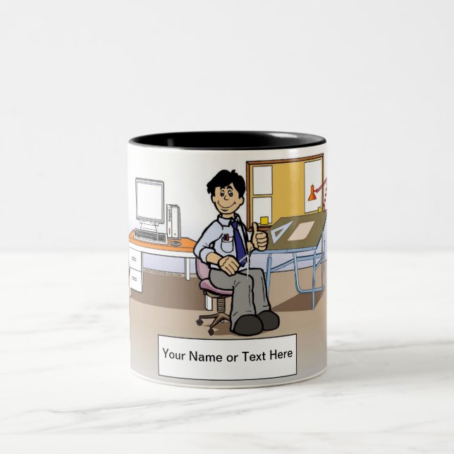 Personalised Architect, Engineer - Male Cartoon Two-Tone Coffee Mug (Center)