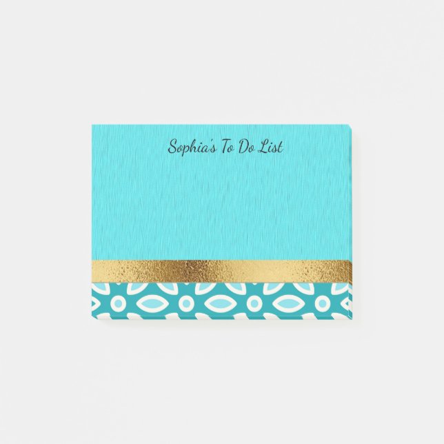 Personalised Arctic Blue Turquoise White Gold Post-it Notes (Front)