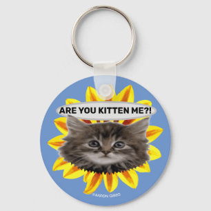 Personalised Are You Kitten Me Sunflower Keychain
