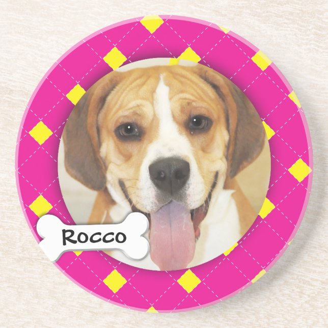 Personalised Argyle Dog Photo Coaster (Front)