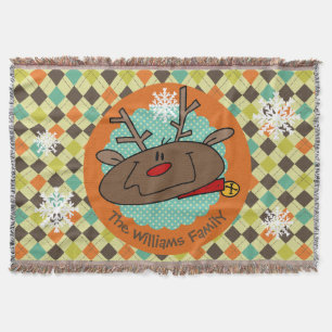 Personalised Argyle Reindeer Holiday Throw