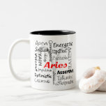 Personalised Aries Zodiac Astrology Collage Two-Tone Coffee Mug<br><div class="desc">This fun coffee mug features keywords that describe the Aries in a collage pattern. Add your name along the side for a personal touch. Makes a great gift for the Aries in your life.</div>