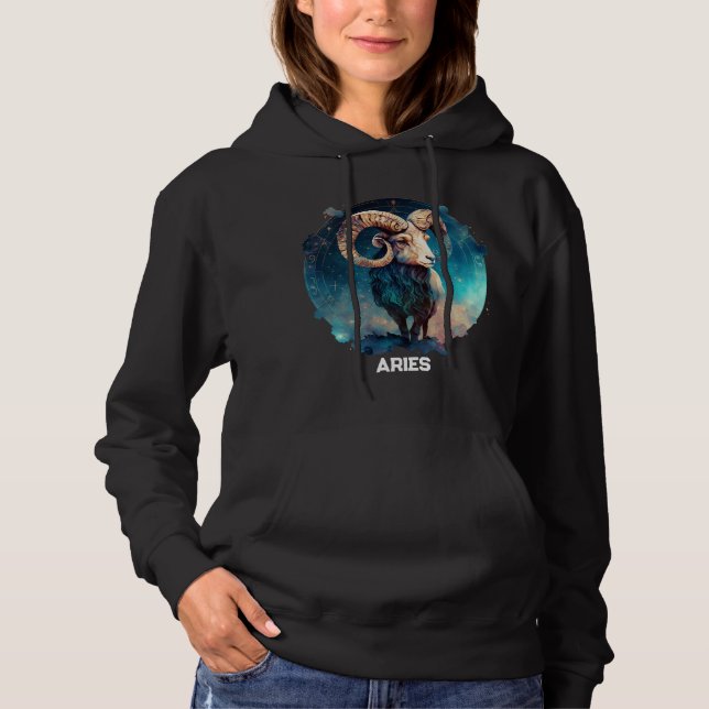 Personalised Aries Zodiac Astrology Ram Birthday  Hoodie (Front)