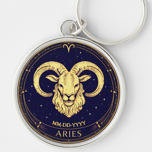 Personalised Aries Zodiac Keychain with Birth Date (Front)