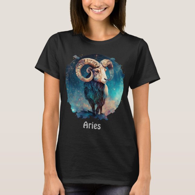 Personalised Aries Zodiac Ram Astrology T-Shirt (Front)