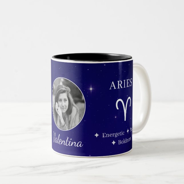 Personalised Aries Zodiac Symbol Traits Coffee Mug (Front Right)