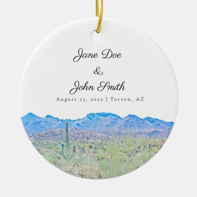 Personalised Arizona Desert Ceramic Tree Decoration (Front)